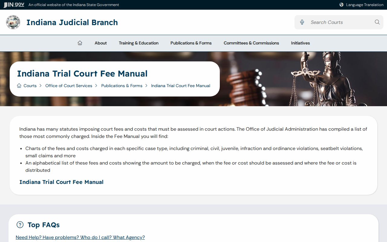 Indiana trial court fee resources for Crawford civil cases