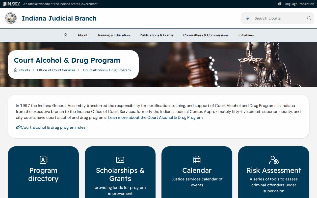 Indiana Court Alcohol and Drug Program information for Crawford County