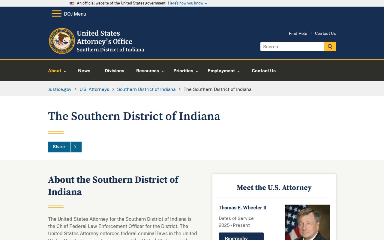 Southern District of Indiana federal divisions serving Crawford County