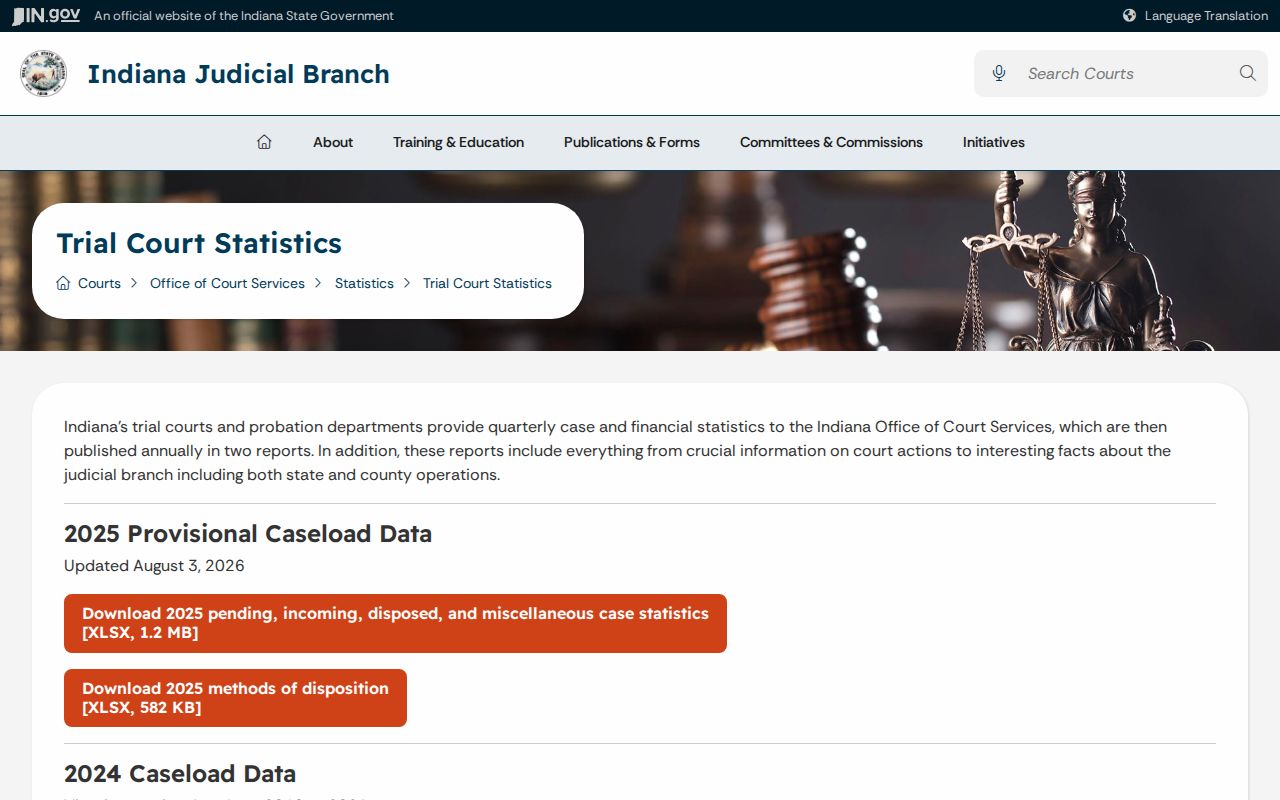 Indiana trial court and probation statistics page