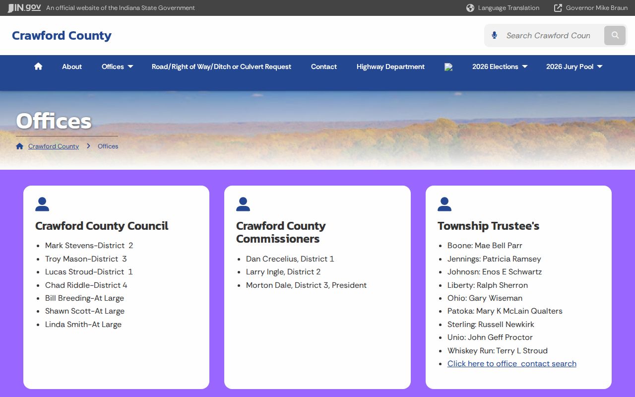 Crawford County offices directory for locating the court clerk
