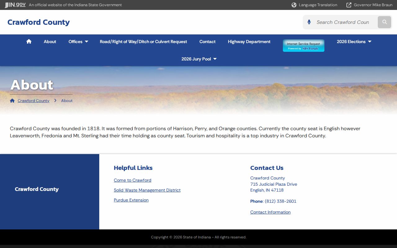 Crawford County Indiana history and profile page