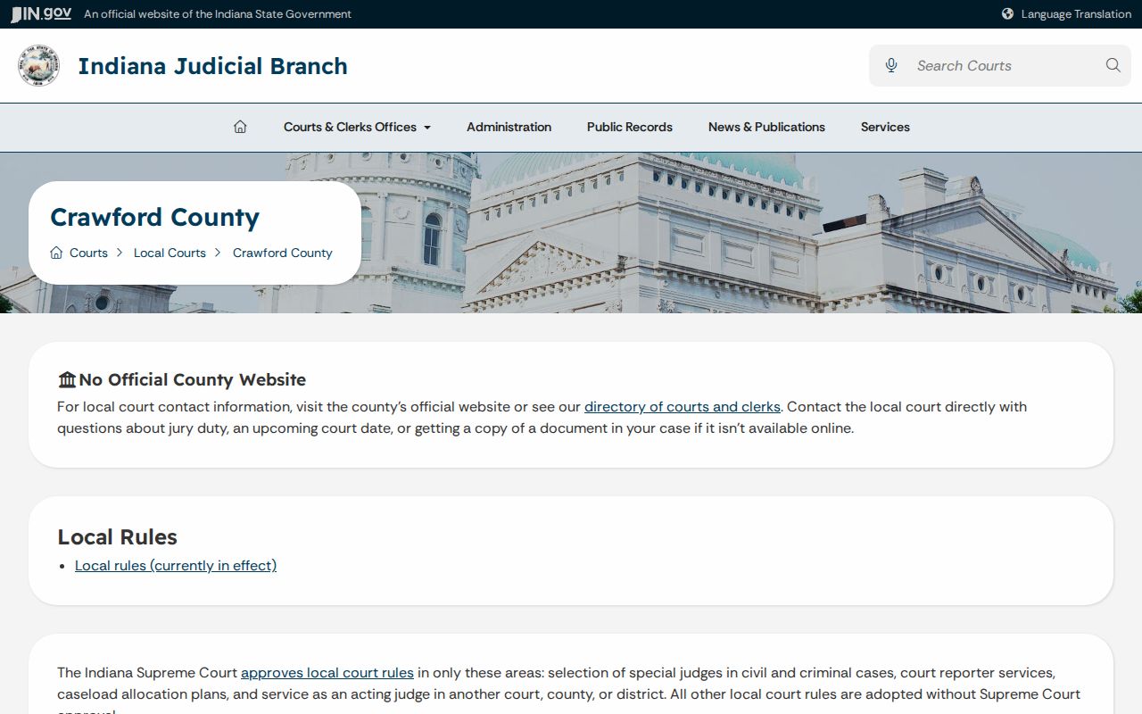 Official Indiana Crawford County local court page