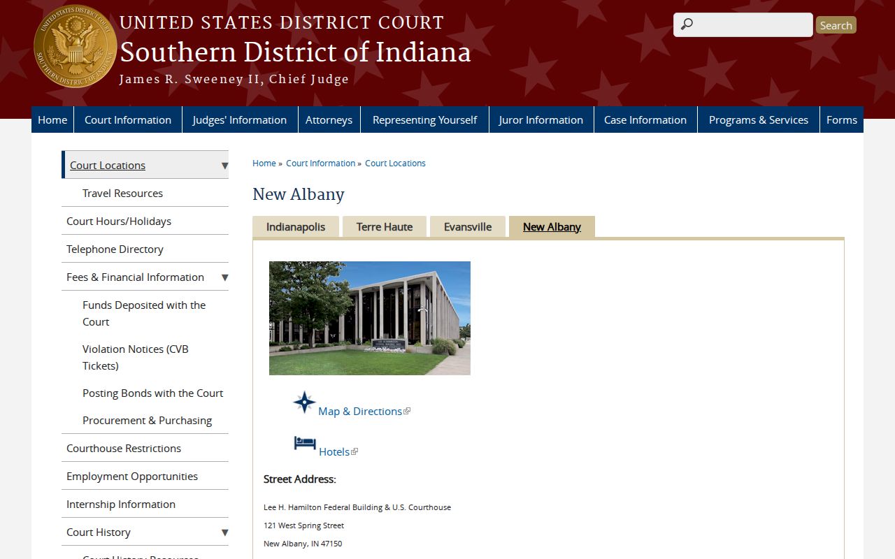 Southern District of Indiana New Albany federal court page