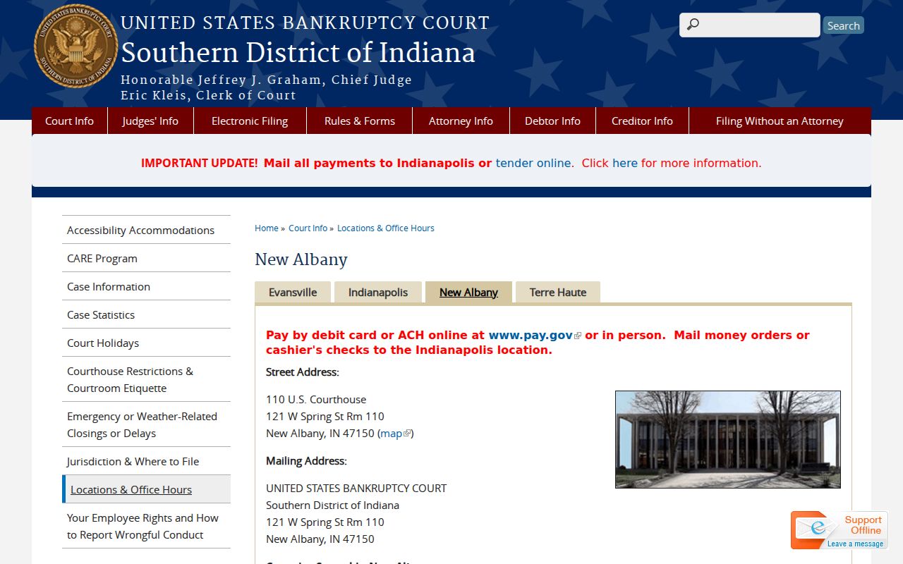 New Albany federal bankruptcy court office information