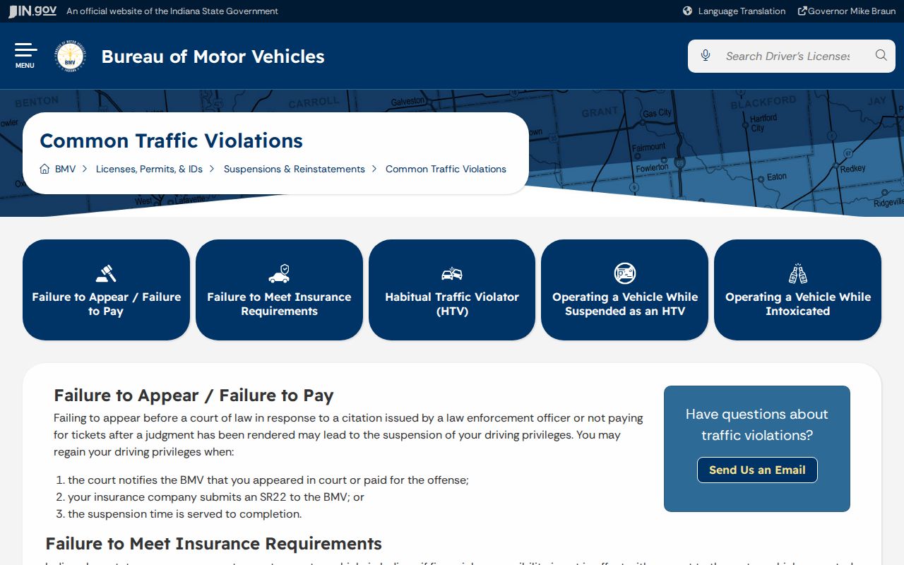 Indiana traffic violation guidance relevant to Crawford court citations