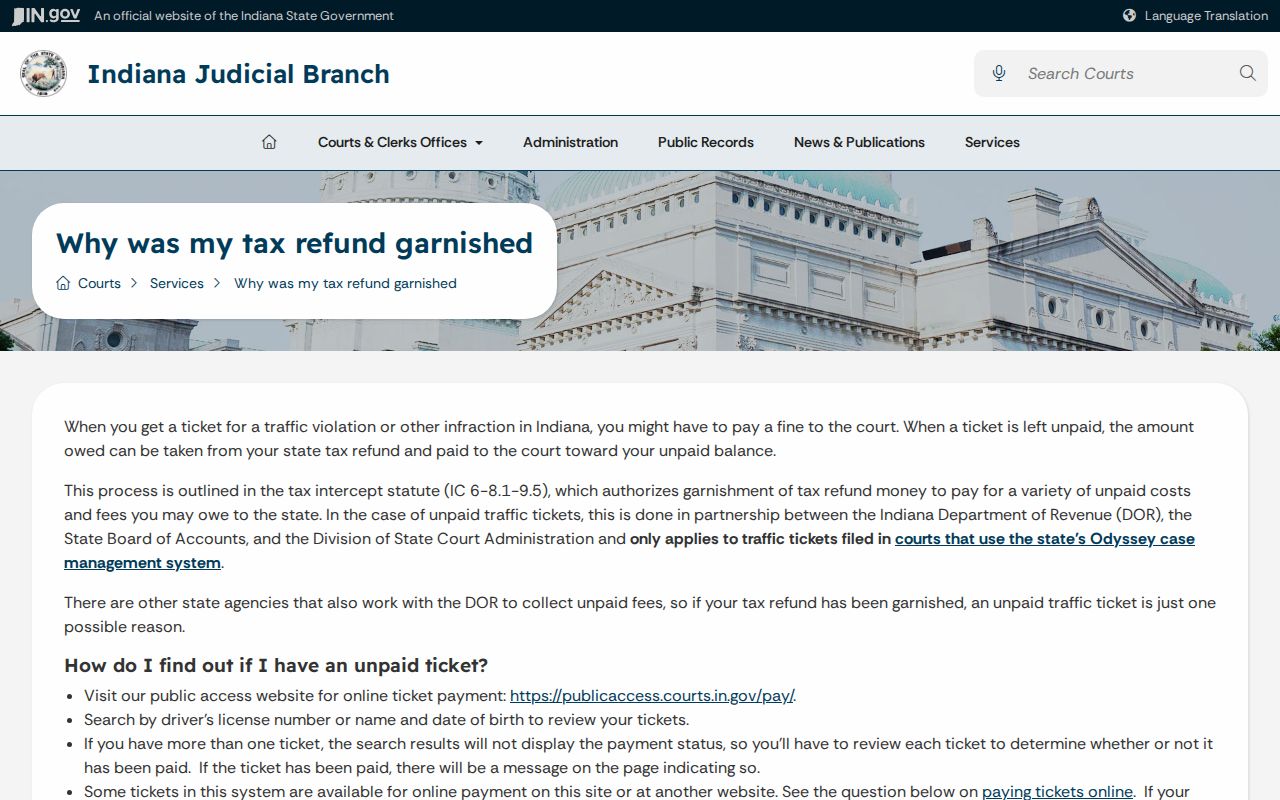 Indiana tax refund intercept information for unpaid Crawford court debt